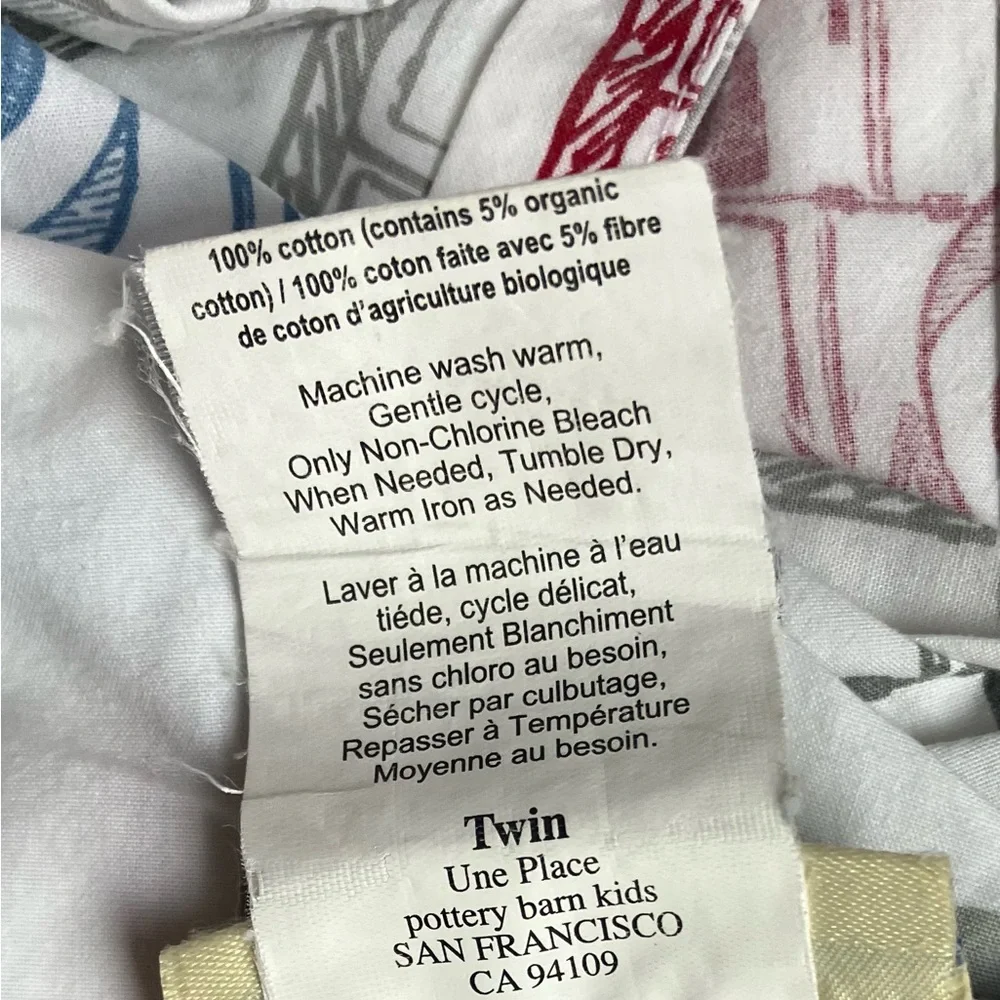 POTTERY BARN KIDS Truck Print Cotton Twin Flat Sheet - Red, Blue, Gray (1)